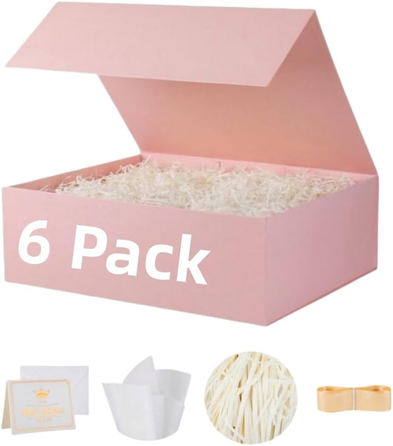 UoeRing 6 Pack Pink Gift Box 11.5x8x4 inch Luxury Gift Box for Presents with Magnetic Lid Collapsible,Bridesmaid Proposal,Contains Card, Ribbon, Tissue Paper,Shredded Paper Fille - Image 1